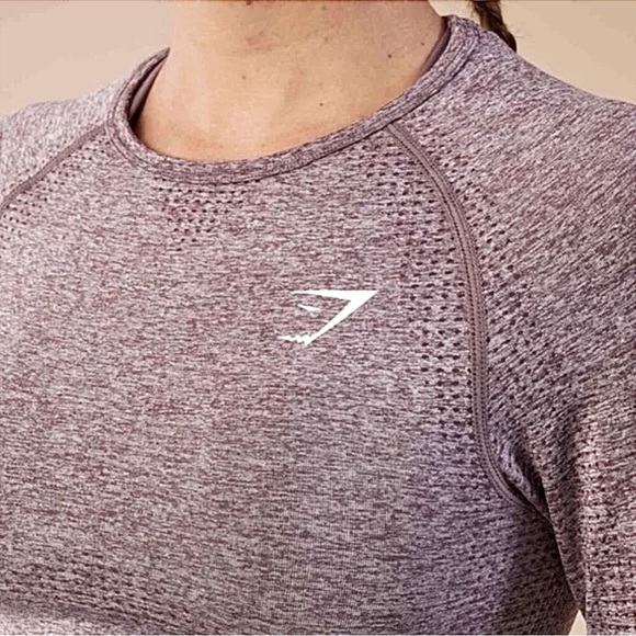 GYMSHARK Vital Seamless 2.0 Long Sleeve Crop Heathered Purple - Picture 2 of 11